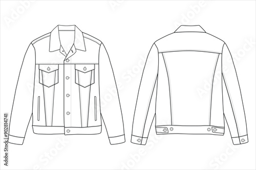 denim jacket vector design .Technical sketch illustration design
