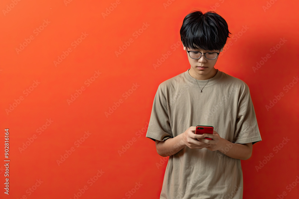 Mobile phone addiction, Asian screen time management teenager using smart device, staring teens Asians ethnicity addicted, generated ai Mobile phone addiction, Asian screen time management teenager using smart device, staring teens Asians ethnicity addicted, generated ai
