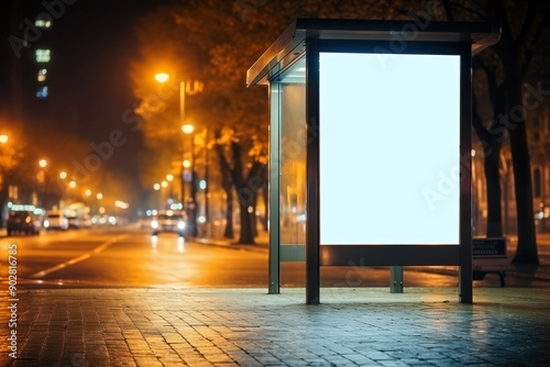 Bus Stop With White Billboard. Mock-up, copy space photo