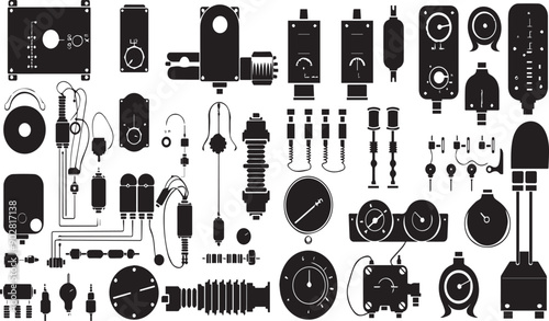 Technical Objects Minimalist Black Silhouette Vector Collection