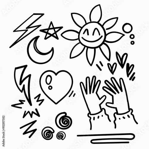 hand drawn doodle random element collection illustration