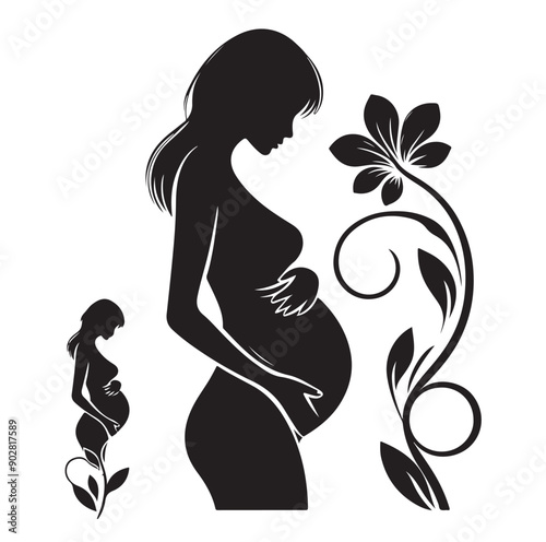 Pregnant woman vector illustration silhouette sign isolated on white background