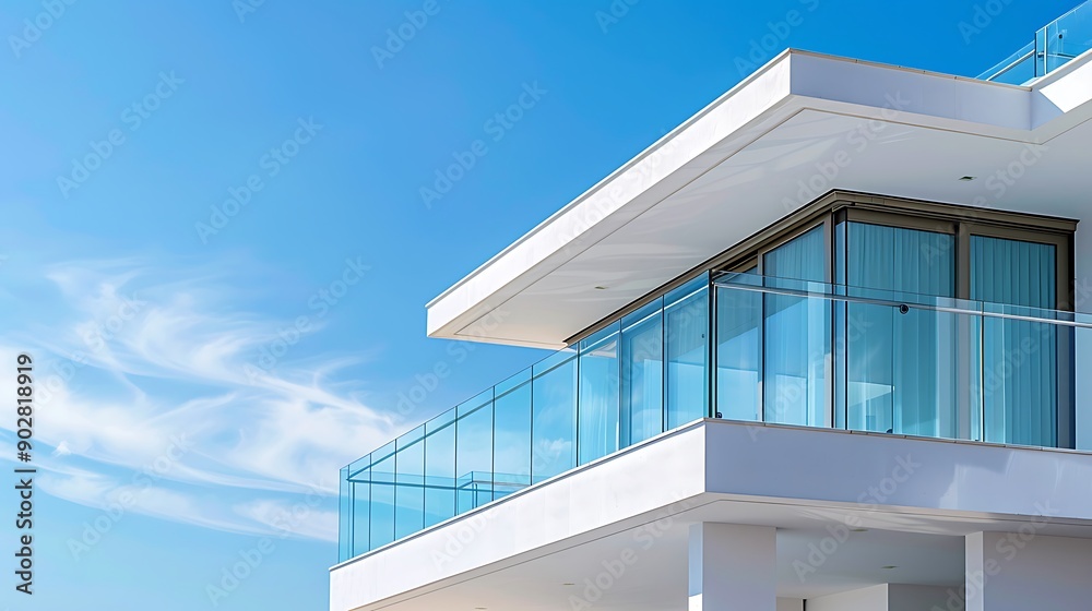 Fototapeta premium Glass railing on modern building balcony