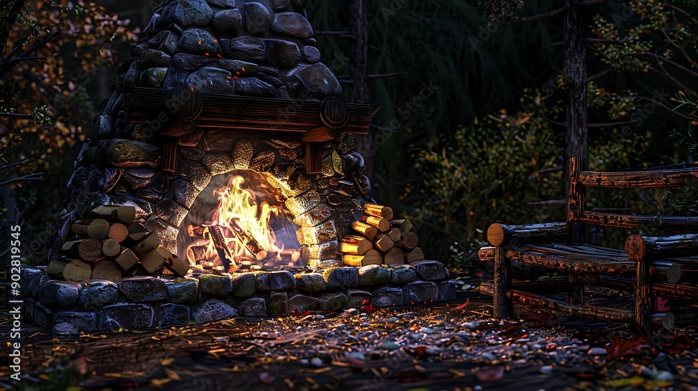 Glowing rustic fireplace rustic fireplace campfire at autumn campsite Glowing rustic fireplace rustic fireplace campfire at autumn campsite