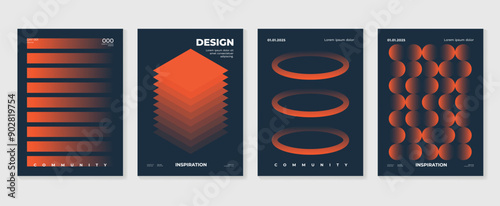 Modern gradient poster background vector set. Minimalist style cover template with monotone perspective geometric prism shapes collection. Ideal design for social media, cover, banner, flyer.