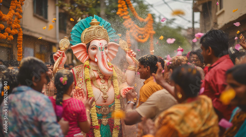 Wallpaper Mural Ganesha idol at outdoor Ganesh Chaturthi festival celebration. Torontodigital.ca