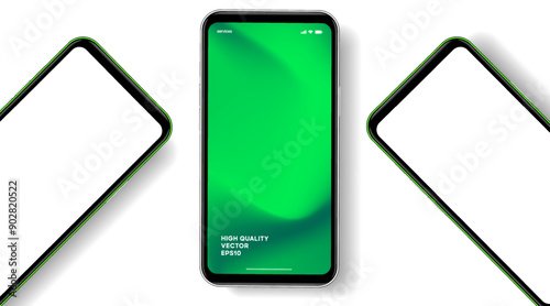 Realistic smartphone mockup. Mobile phone vector with isolated on white background. Device front view. 3D mobile phone with shadow. Realistic, high quality smart phone mockup for ui ux presentation.