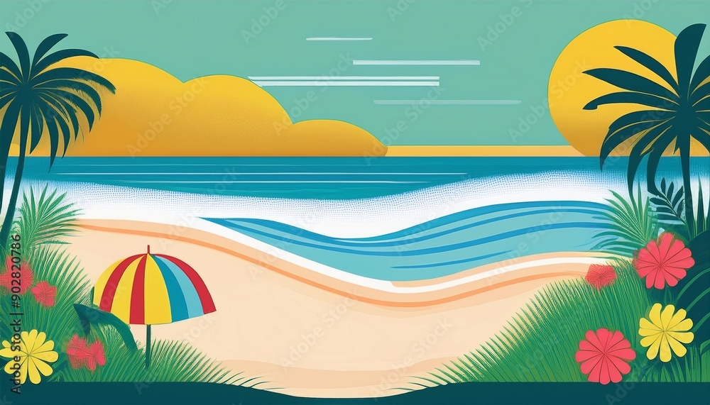 Obraz premium Beaches flat design side view summer theme animation Complementary Color Scheme