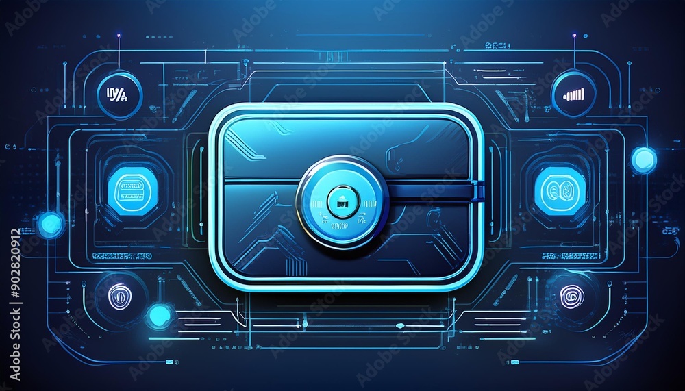 Digital wallet interface with holographic elements, futuristic, blue tones, art, sleek design Digital wallet interface with holographic elements, futuristic, blue tones, art, sleek design