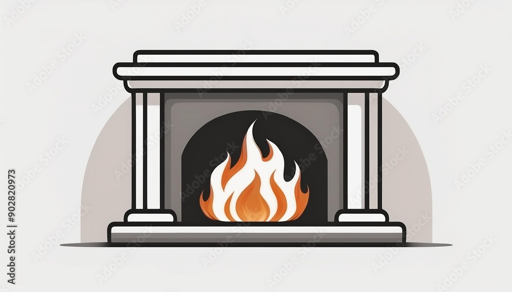 Fire icon flat design front view fireplace theme water color black and white Fire icon flat design front view fireplace theme water color black and white