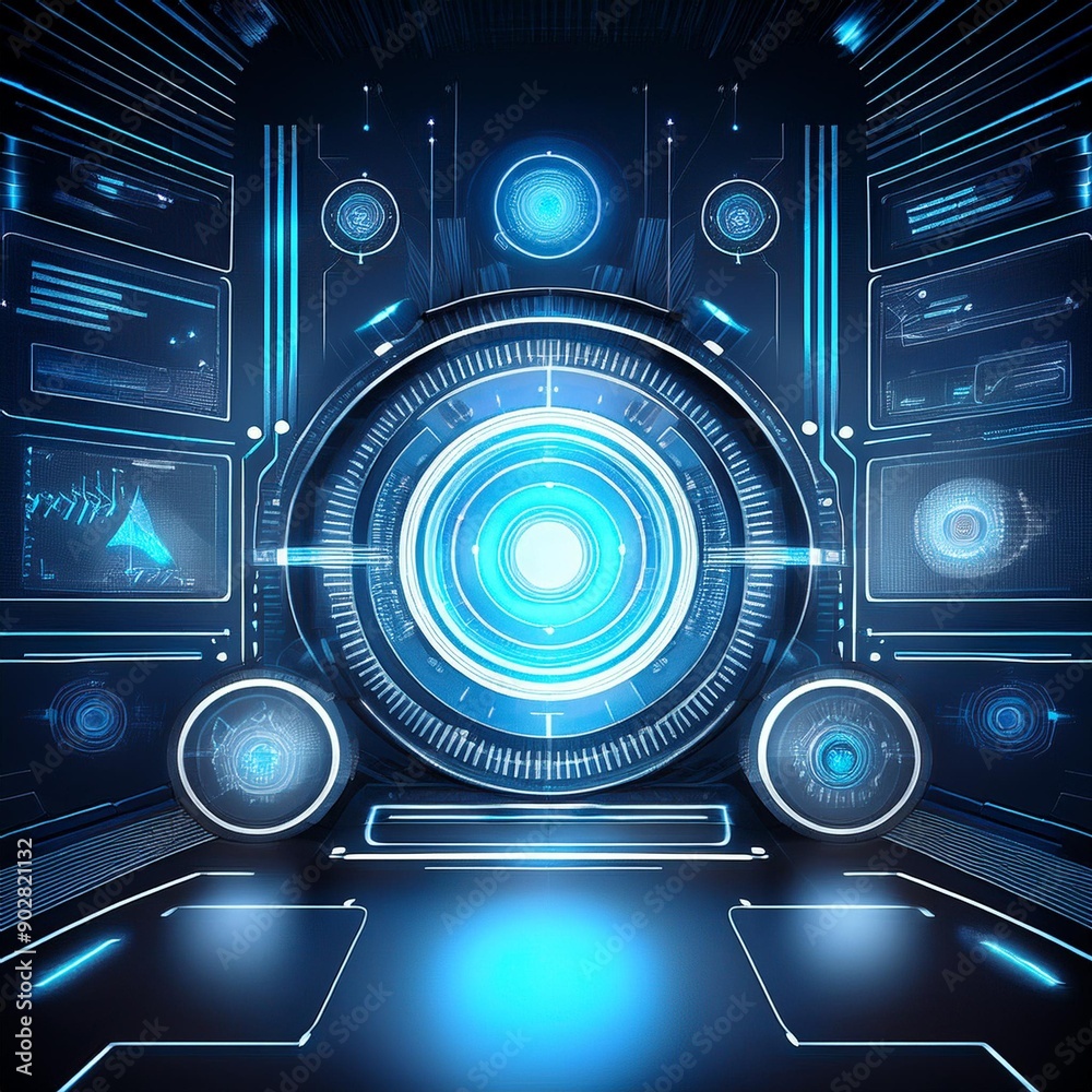 Holographic AI interface with interactive elements, tech, blue and white, digital illustration, sleek Holographic AI interface with interactive elements, tech, blue and white, digital illustration, sleek