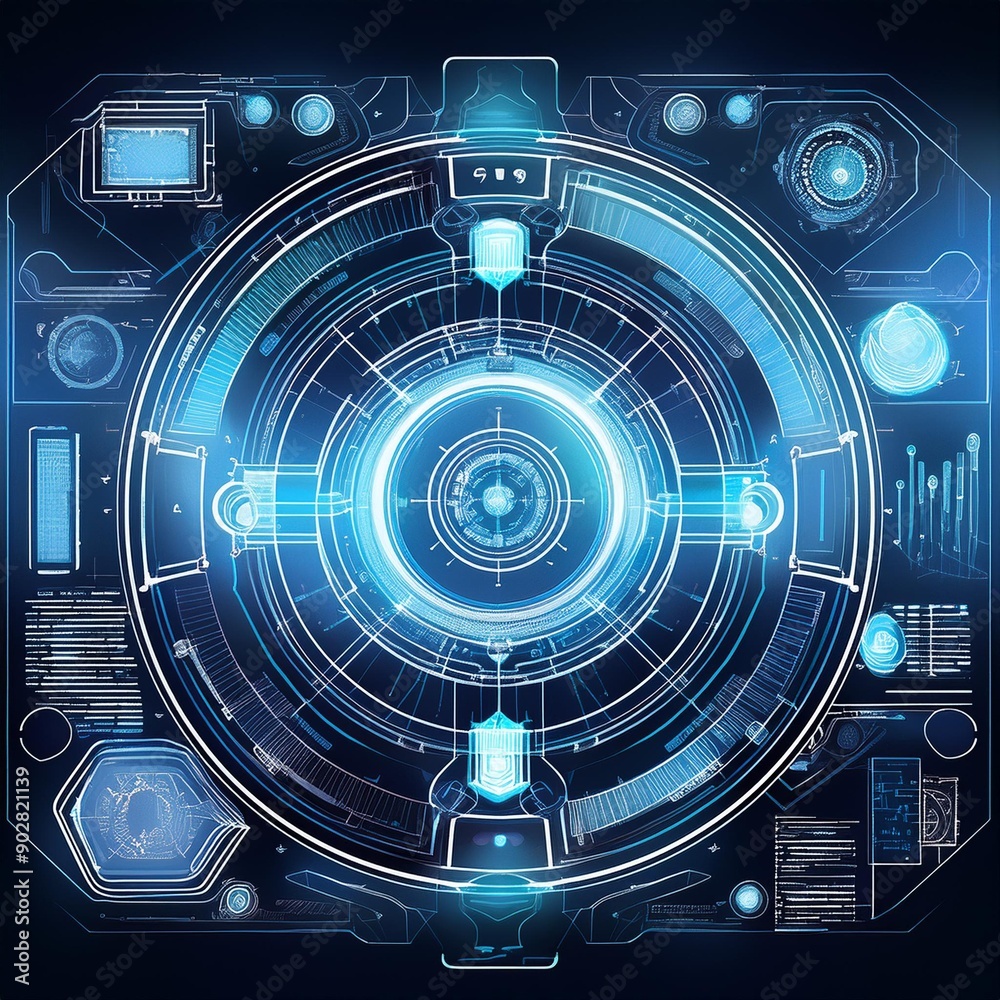 Holographic AI interface with interactive elements, tech, blue and white, digital illustration, sleek Holographic AI interface with interactive elements, tech, blue and white, digital illustration, sleek