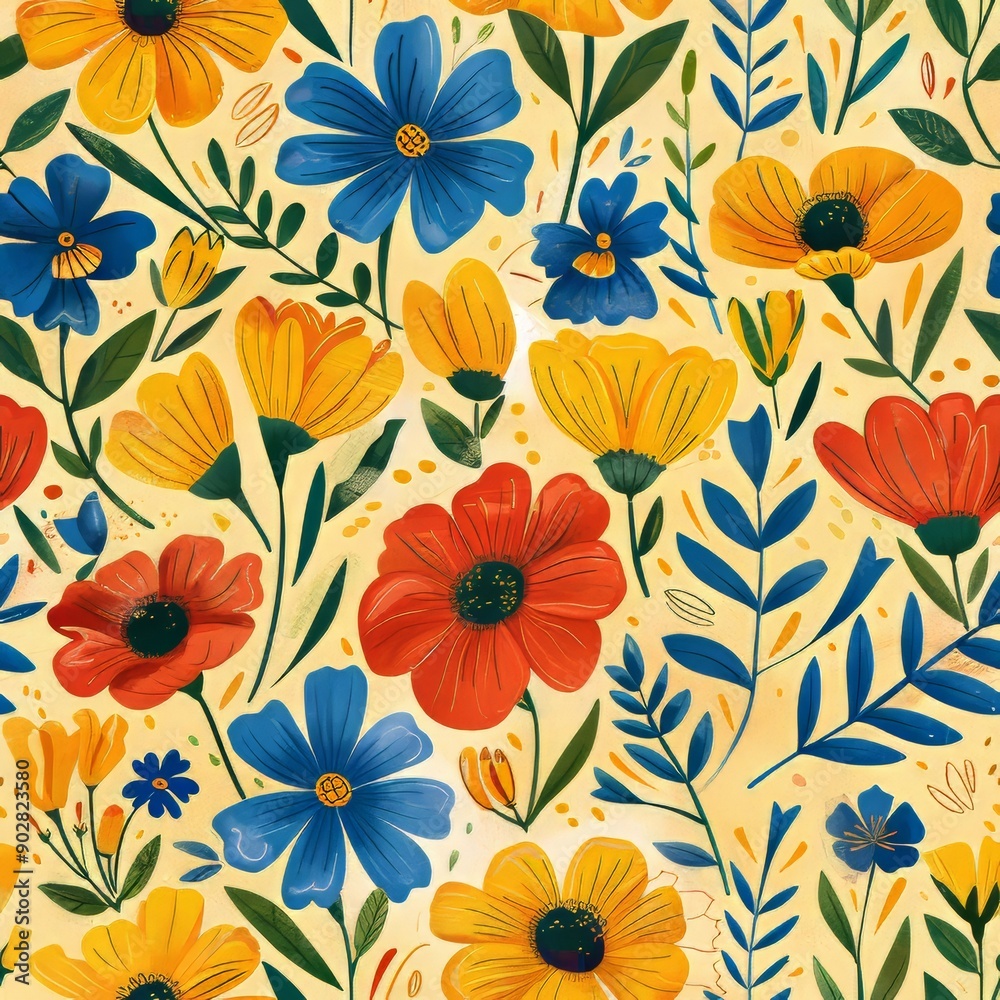 Seamless pattern with colorful flowers. Hand drawn .illustration. Seamless pattern with colorful flowers. Hand drawn .illustration.