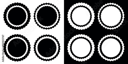 Circle Scalloped frames template. Vector illustration isolated on black and white background. photo