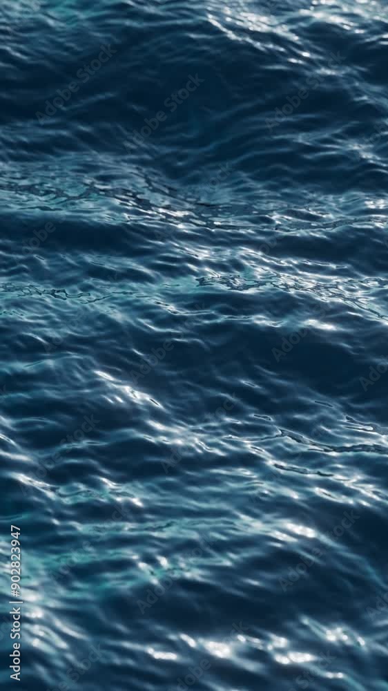 3d looping vertical video. Abstract background of wavy water texture. Blue ocean surface live image. Calm sea motion