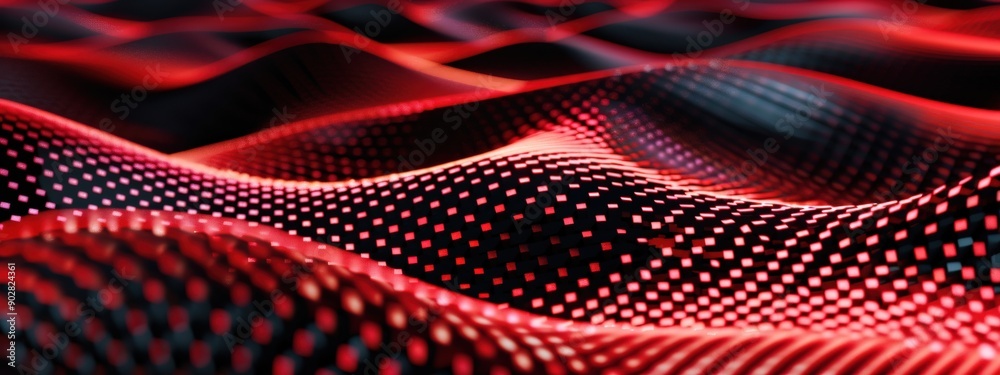 Fototapeta premium A red and black wave with many dots. The image has a futuristic and abstract feel to it