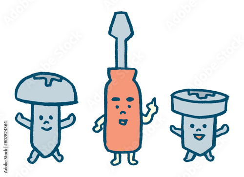 工事関係で使えそうなかわいい工具のボルトのキャラ素材