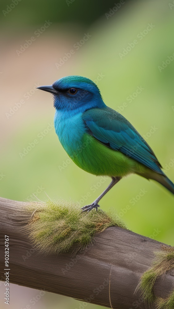 A vibrant blue jay perches on a wooden rail wings adorned with green and yellow accents beak slightly open surveying a blur of nature's backdrop. A vibrant blue jay perches on a wooden rail wings adorned with green and yellow accents beak slightly open surveying a blur of nature's backdrop.