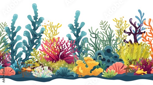 Fototapeta Naklejka Na Ścianę i Meble -  Coral reef design elements isolated on white background. Modern cartoon illustration of underwater seabed or aquarium bottom design elements, colorful aquatic plants collection, marine nature life