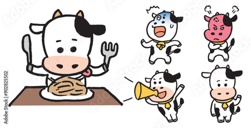 白と黒のコミカルでかわいい牛のキャラ素材