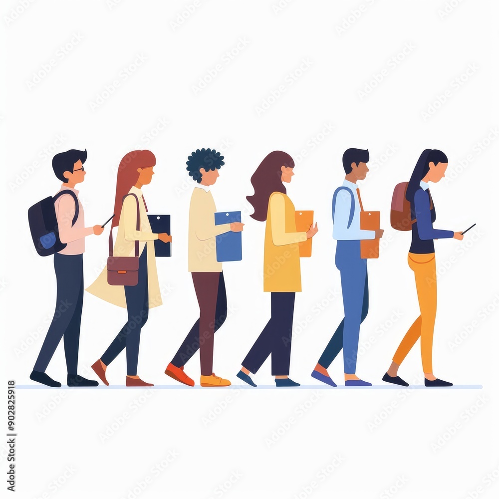 Obraz premium illustration of Job seekers standing in queue for interview on white background