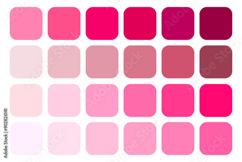Pink color palette. Various shades. Gradient squares. Vector graphic.