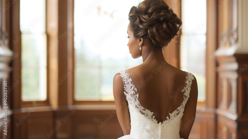 Fototapeta premium Graceful Bride in a Majestic Setting: Bridal Fashion Photography in a Historic Mansion's Grand Ballroom