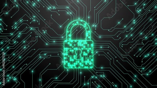 Glowing padlock icon against a background of circuit lines. It represents cybersecurity, data protection, and the importance of securing digital information in a connected world.