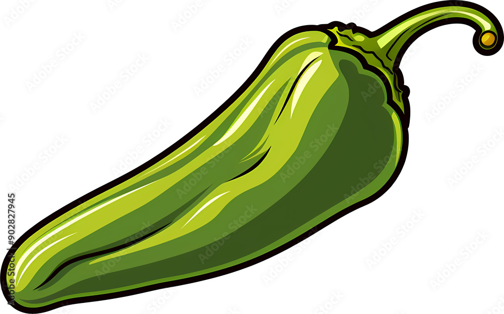 Green Chili Pepper Illustration: A vibrant, green chili pepper isolated on a white background. The illustration showcases the pepper's detailed texture and form, perfect for culinary, spice Green Chili Pepper Illustration: A vibrant, green chili pepper isolated on a white background. The illustration showcases the pepper's detailed texture and form, perfect for culinary, spice