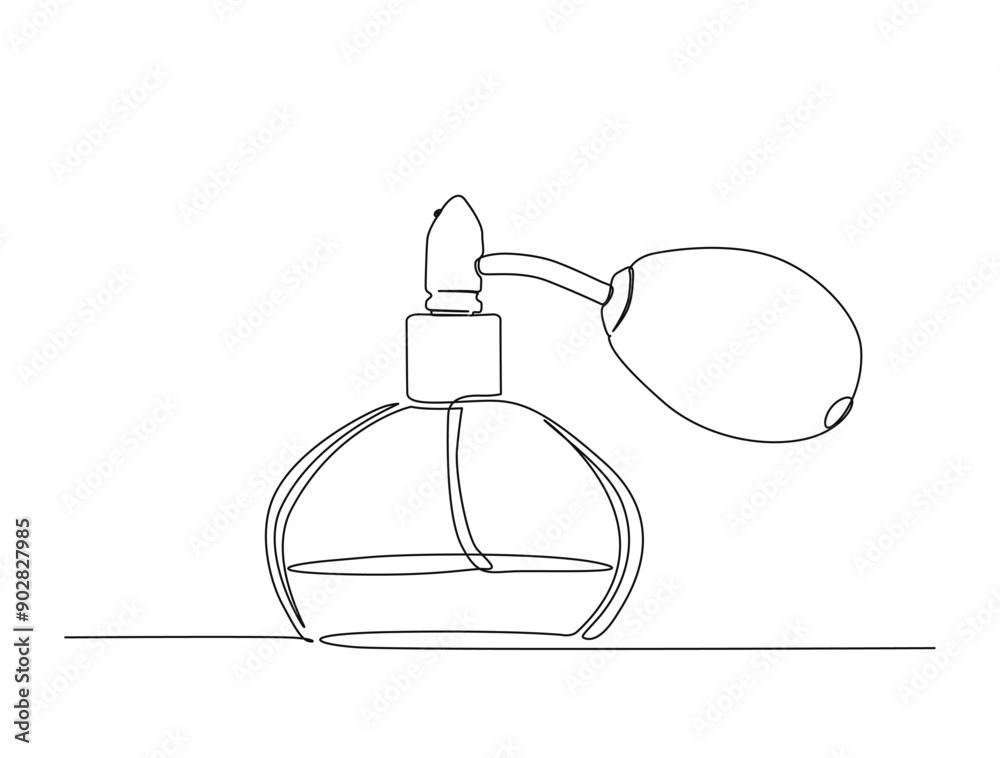 Continuous one line drawing of elegance perfume spray bottle. Vintage perfume spray single line vector illustration. Continuous one line drawing of elegance perfume spray bottle. Vintage perfume spray single line vector illustration.