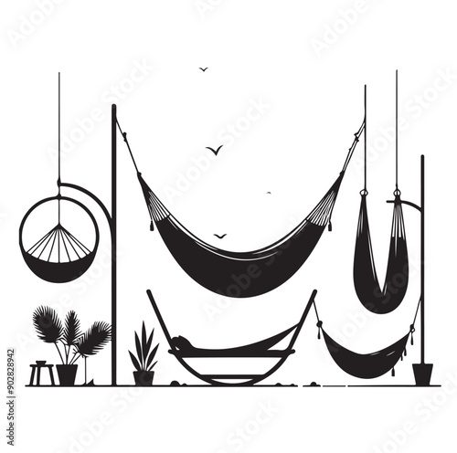 Hammock icon set vector illustration