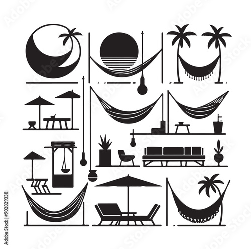 Hammock icon set vector illustration