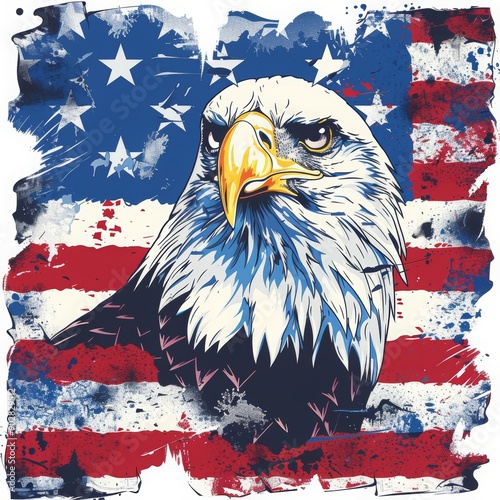 american flag with an eagle inside, sticker art, strong and majestic pose photo