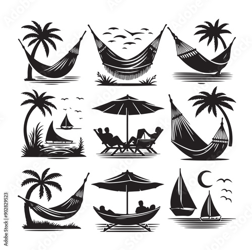 Hammock icon set vector illustration