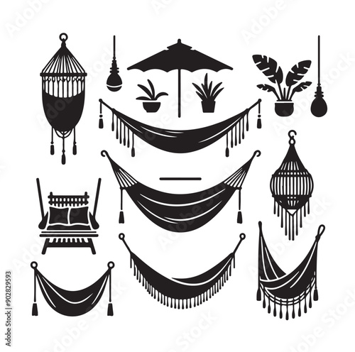 Hammock icon set vector illustration