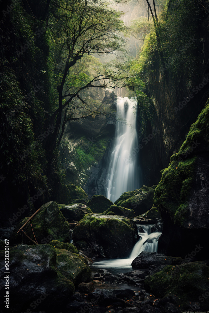 Fototapeta premium Mystic shot of waterfall in rain forest