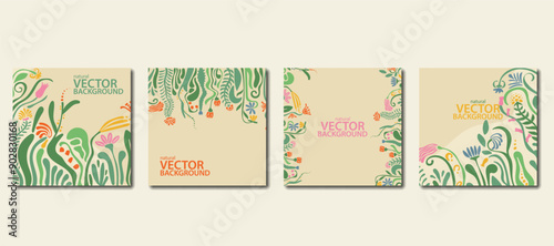 Wallpaper Mural Minimal natural floral social media post templates. Abstract green botanical shapes flower background. Editable vector illustration, banner, poster Torontodigital.ca