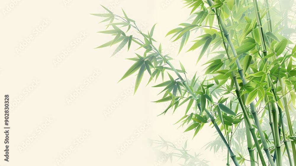 Fresh green bamboo stalks and leaves create a minimalist, serene natural background.
Fresh green bamboo stalks and leaves create a minimalist, serene natural background.