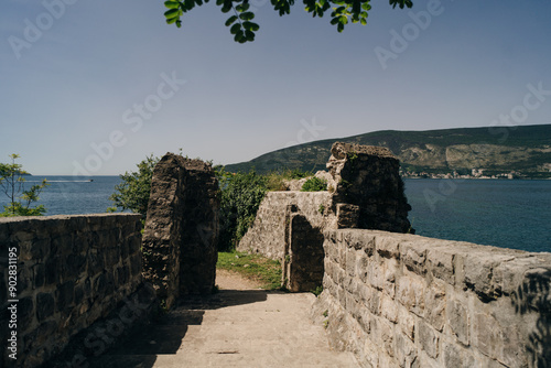 Herceg Novi town, Kotor bay, streets of Herzeg Novi, Montenegro, with old town scenery photo