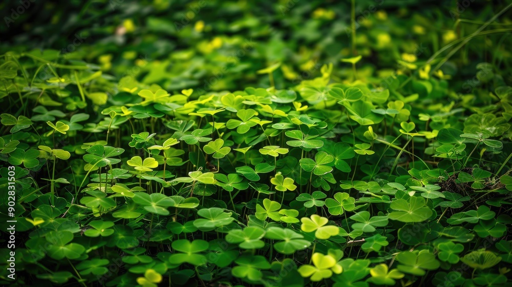 Fototapeta premium A lush field of green clover, creating a dense and vibrant ground cover.