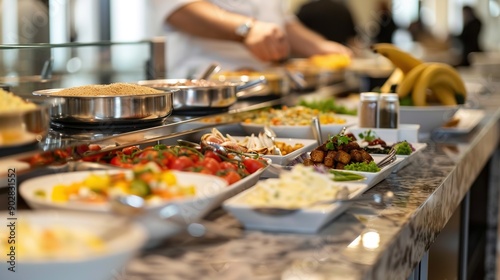 Elegant Hotel Breakfast Buffet with Fresh Foods and Self-Service Style for Guests