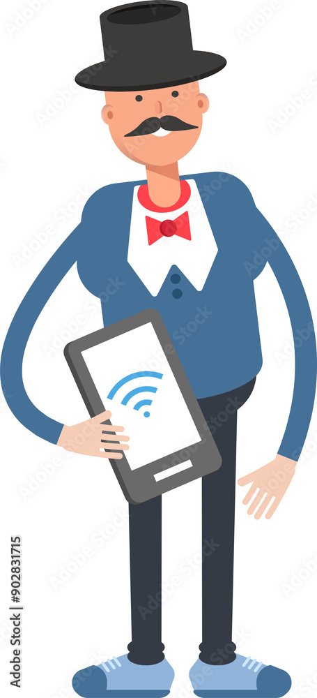 Gentleman in Top Hat Character Holding Smartphone
Gentleman in Top Hat Character Holding Smartphone