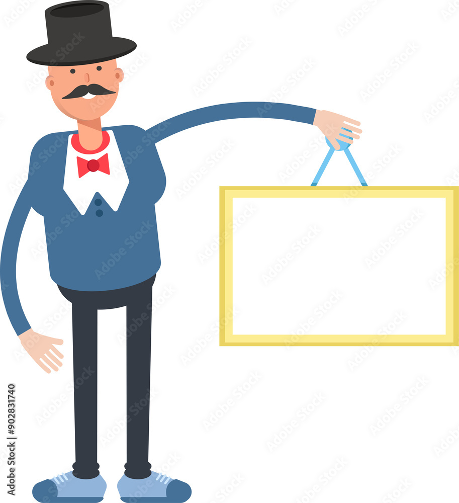 Gentleman in Top Hat Character Holding Blank Signage
Gentleman in Top Hat Character Holding Blank Signage