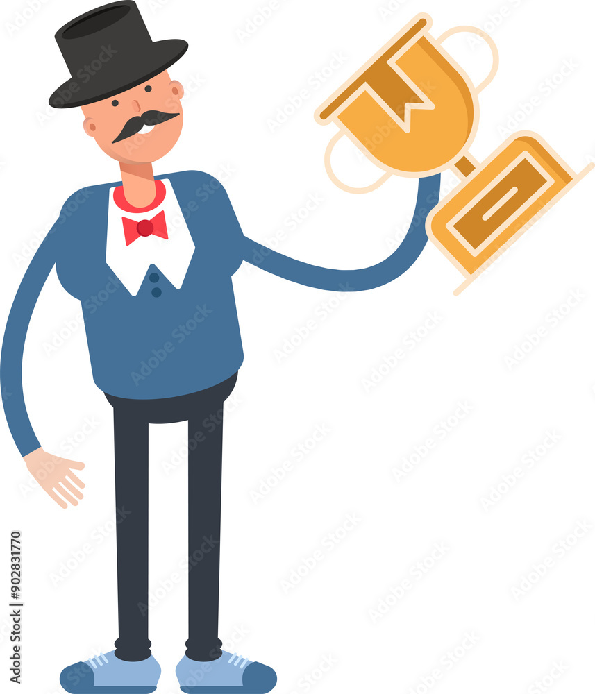 Gentleman in Top Hat Character Holding Up Trophy
Gentleman in Top Hat Character Holding Up Trophy