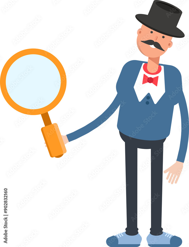 Gentleman in Top Hat Character Holding Magnifier
Gentleman in Top Hat Character Holding Magnifier