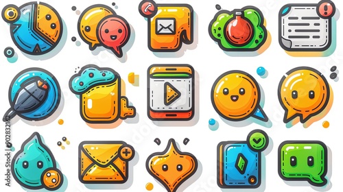 vector, illustration, Conversation icon collection. Duotone color. Vector and transparent illustration. Containing communications, speech bubble, speak, question and answer, chat, like, mobile chat, t