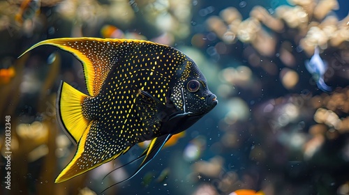 A majestic angelfish swimming gracefully through the water. photo