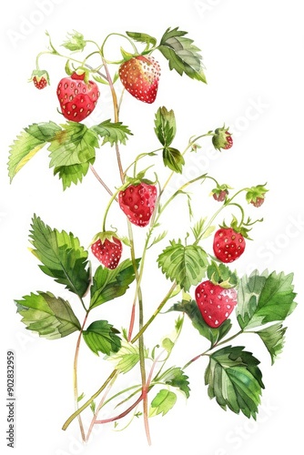 Watercolor Wild Strawberry Illustration on White Background