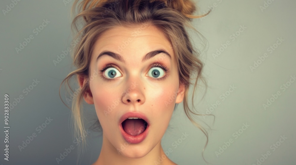 Woman with wide eyes and an open mouth Woman with wide eyes and an open mouth