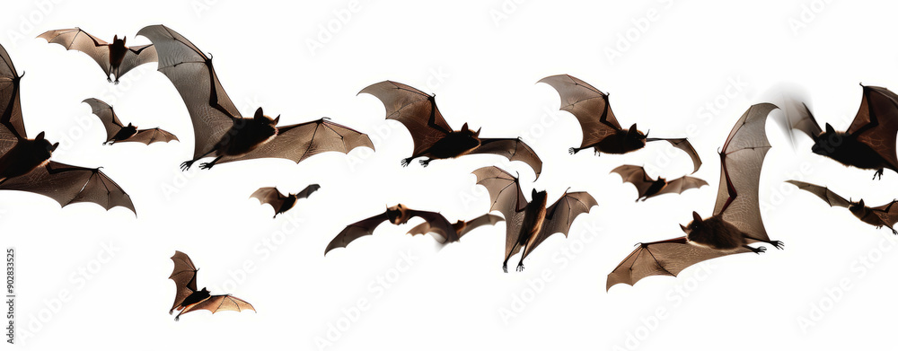 flying flock of bats isolated on white, flying flock of bats isolated on white,